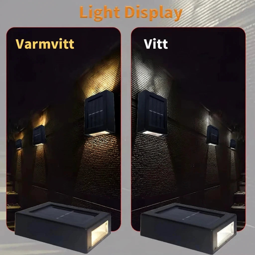 Solar LED Vägglampa Utomhus – Vattentät med Upp/Ned-ljus